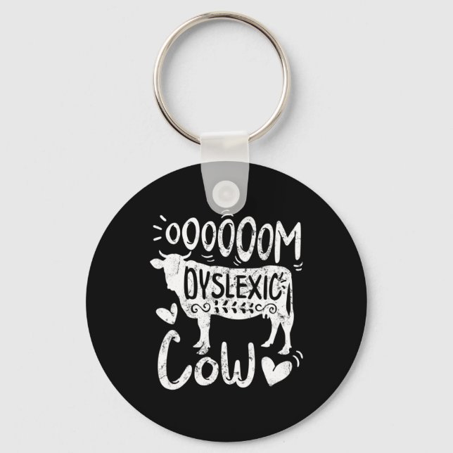 Awareness Oooom Dyslexic Cow Reading Learning Farm Key Ring (Front)