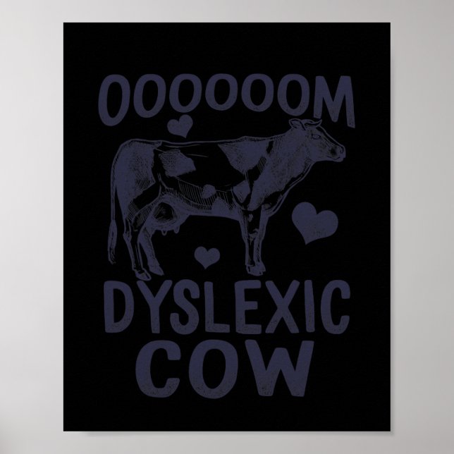 Awareness Oooom Dyslexic Cow Reading Learning Farm Poster (Front)