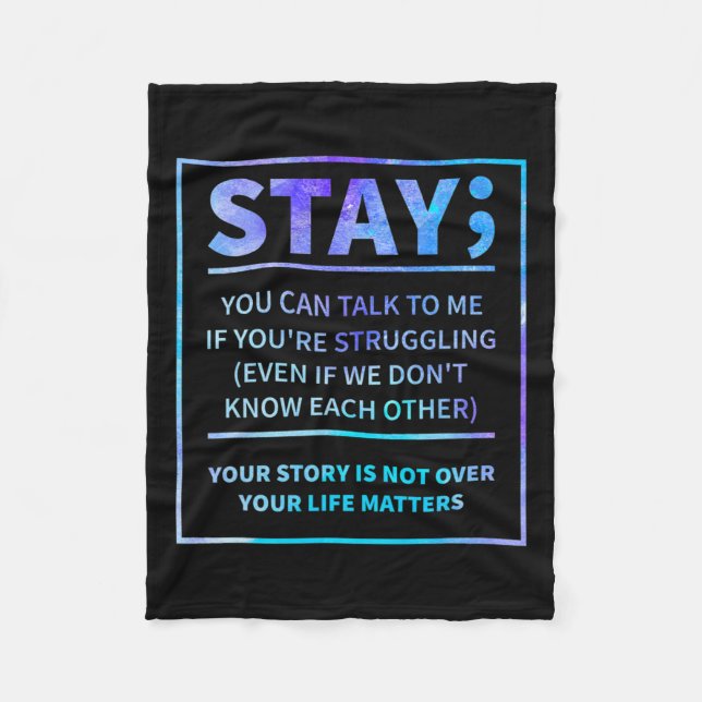 Awareness Prevention Semicolon Mental Health  Fleece Blanket (Front)