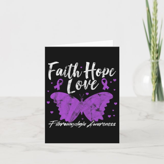 Awareness Purple Butterfly Fibro Warrior Grunge  Card (Front)