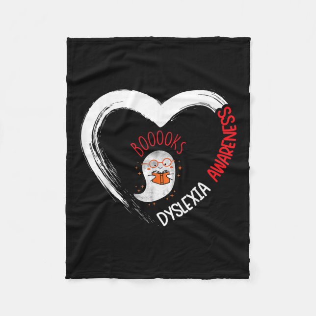 Awareness Reading Heart Wear Red Cute Ghost Book  Fleece Blanket (Front)