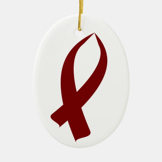 Awareness Ribbon (Burgundy) Ceramic Tree Decoration (Front)