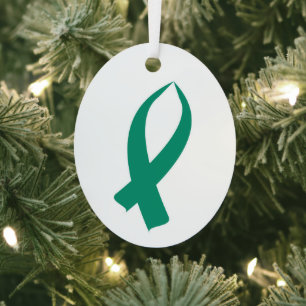 Awareness Ribbon (Teal) Badge Holder Metal Tree Decoration