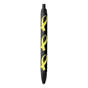 Awareness Ribbon (Yellow) Black Ink Pen