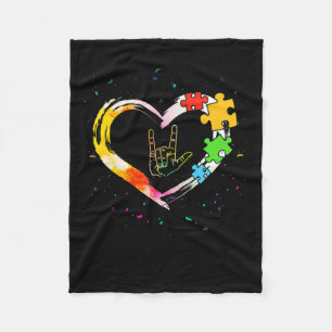 Awareness Special Ed Teacher Asl Sign Language Puz Fleece Blanket