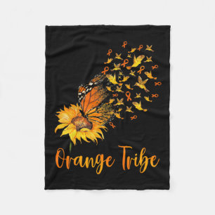 Awareness Sunflower Butterfly Orange Ribbon Tribe Fleece Blanket