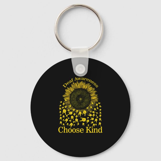 Awareness Sunflower Choose Kind Yellow Ribbon Asl  Key Ring (Front)