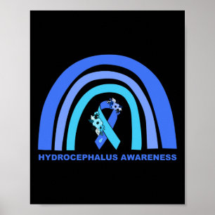 Awareness Support Floral Blue Ribbon Rainbow Poster