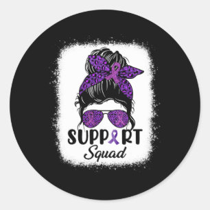Awareness Support Squad Messy Bun Hair Women Girl  Classic Round Sticker