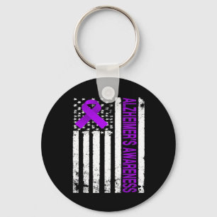 Awareness - Usa Flag Purple Ribbon  Key Ring