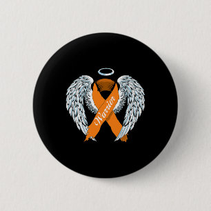 Awareness Warrior Orange Ribbon And Angel Wings 6 Cm Round Badge