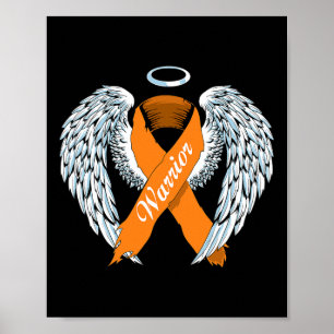 Awareness Warrior Orange Ribbon And Angel Wings Poster
