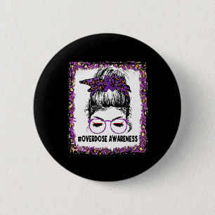 Awareness Wear Purple Leopard Messy Bun Women 6 Cm Round Badge