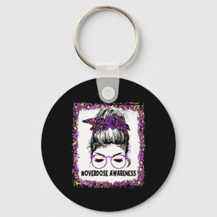 Awareness Wear Purple Leopard Messy Bun Women Key Ring