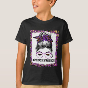 Awareness Wear Purple Leopard Messy Bun Women T-Shirt