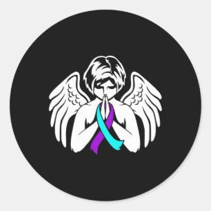 Awareness Wings Angel Ribbon Happy Support Graphic Classic Round Sticker