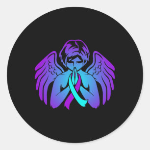 Awareness Wings Angel Ribbon Happy Support Graphic Classic Round Sticker