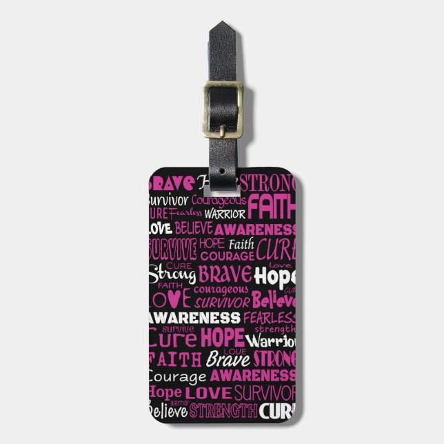 Awareness Words...Breast Cancer Luggage Tag (Front Vertical)