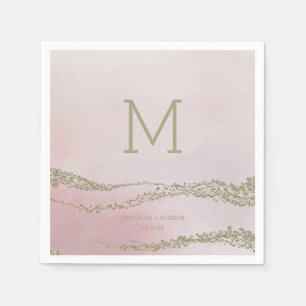 Awash Elegant Watercolor Blush Wedding Monogram Napkin