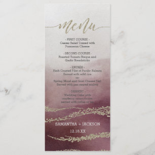 Awash Elegant Watercolor Cranberry Wedding Menu