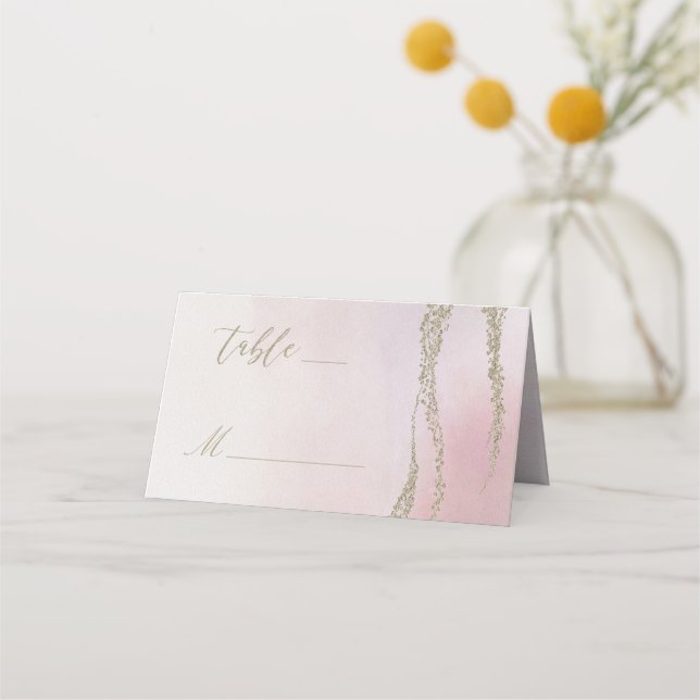 Awash Elegant Watercolor in Blush Table Number Place Card (Front)