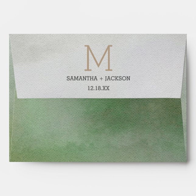 Awash Elegant Watercolor in Foliage Wedding Monogr Envelope (Back (Top Flap))