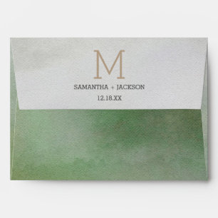 Awash Elegant Watercolor in Foliage Wedding Monogr Envelope