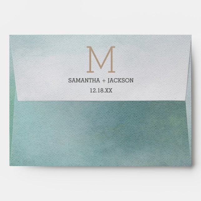 Awash Elegant Watercolor in Ocean Wedding Monogram Envelope (Back (Top Flap))