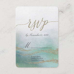 Awash Elegant Watercolor in Ocean Wedding RSVP