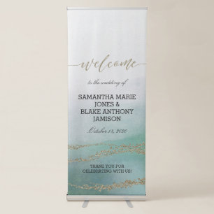Awash Elegant Watercolor in Ocean Wedding Welcome Retractable Banner