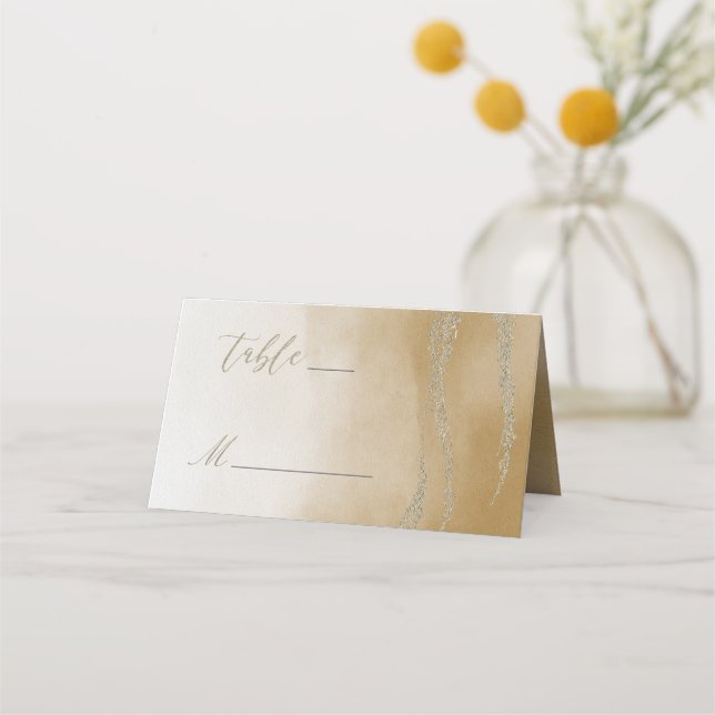 Awash Elegant Watercolor in Sand Table Number Place Card (Front)