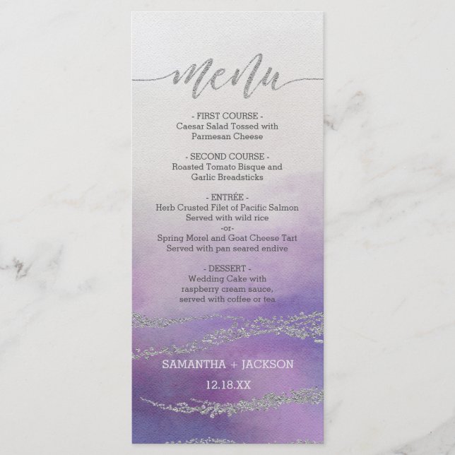 Awash Elegant Watercolor Orchid Wedding Menu (Front)