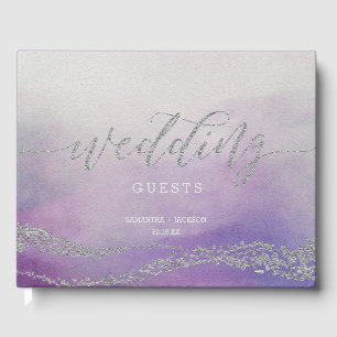 Awash Elegant Watercolor Orchid Wedding Monogram Guest Book