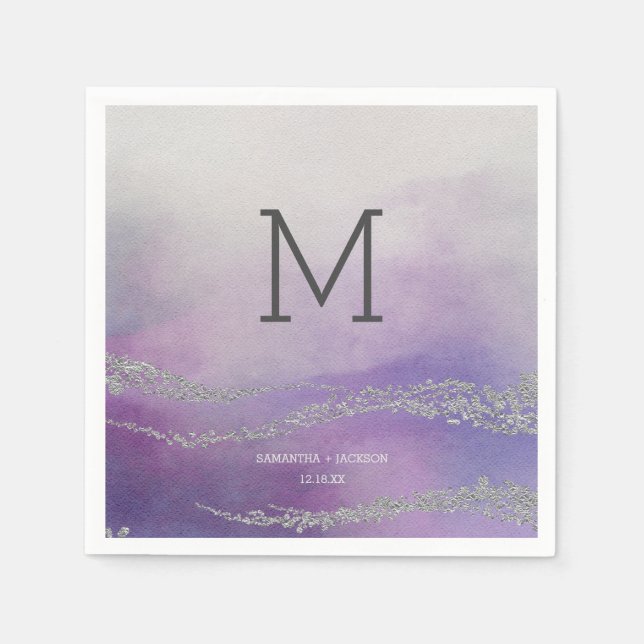 Awash Elegant Watercolor Orchid Wedding Monogram Napkin (Front)