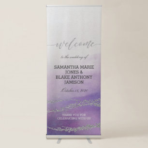 Awash Elegant Watercolor Orchid Wedding Welcome Retractable Banner