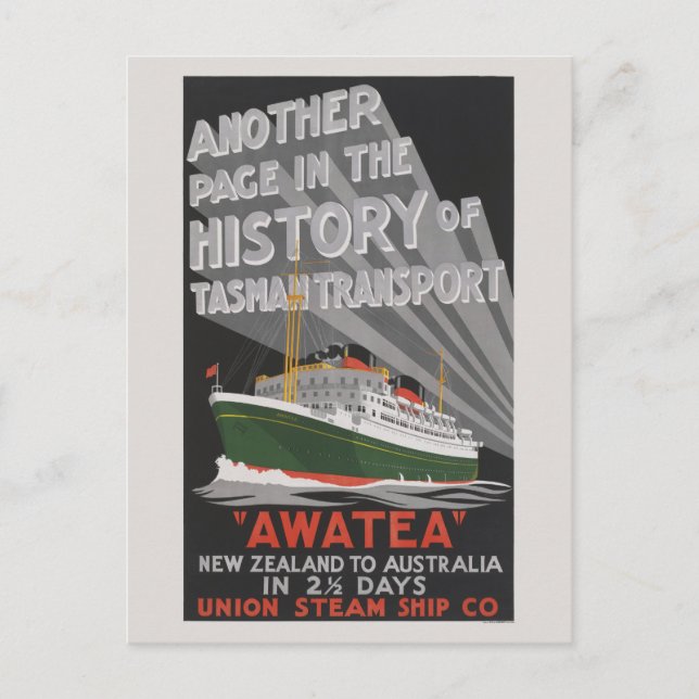Awatea New Zealand Vintage Poster 1930 Postcard (Front)