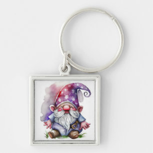 AWatercolor Gnome in Purple Tones  Key Ring