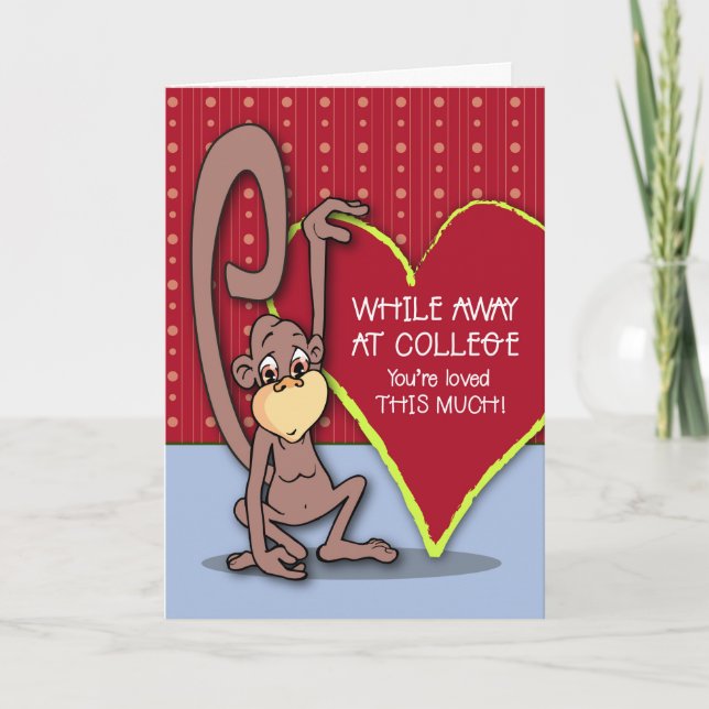 Away at College Cute Monkey on Valentine’s Day Holiday Card (Front)