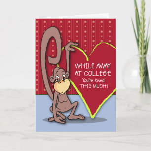 Away at College Cute Monkey on Valentine’s Day Holiday Card