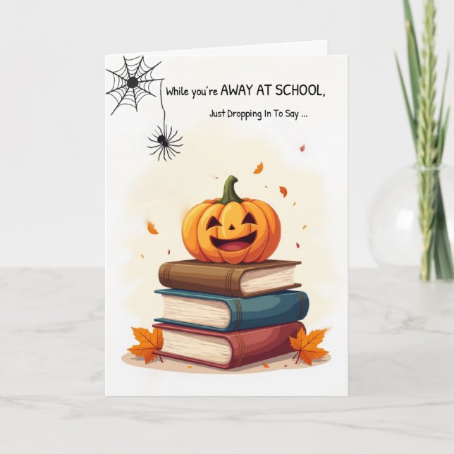 Away at School Funny Halloween Cute Spider Droppin Card (Front)