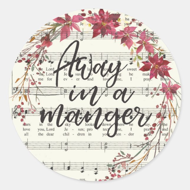 Away in a Manger Christmas Hymn Sticker (Front)