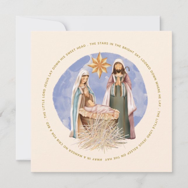 Away In A Manger Lyrics Nativity Christmas Cream Holiday Card (Front)