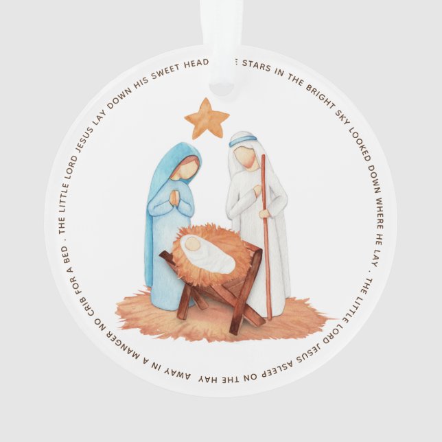 Away In A Manger Lyrics Simplistic Nativity Ornament (Back)