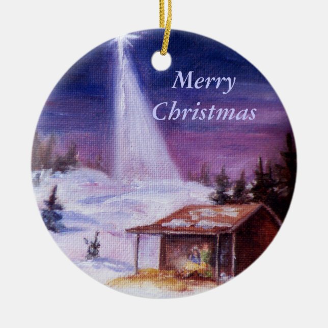 Away In a Manger, Merry Christmas Ceramic Tree Decoration (Front)