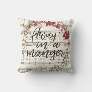 Away in a Manger Vintage Hymn Christmas Wreath Cushion