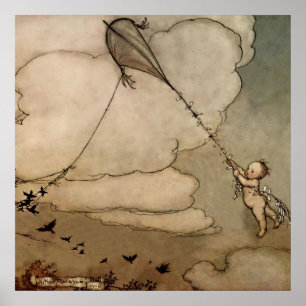 “Away On a Kite” by Arthur Rackham Poster