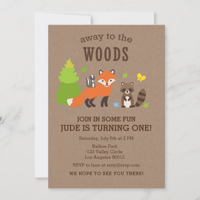 Away to the Woods Birthday Boy Invitation (Front)