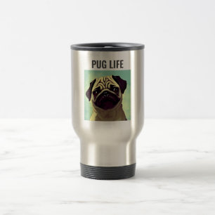 Awe Cute Pug and wrinkled face and nose animal art Travel Mug