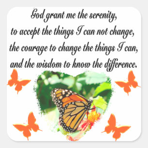 AWE INSPIRING BUTTERFLY SERENITY PRAYER PHOTO SQUARE STICKER