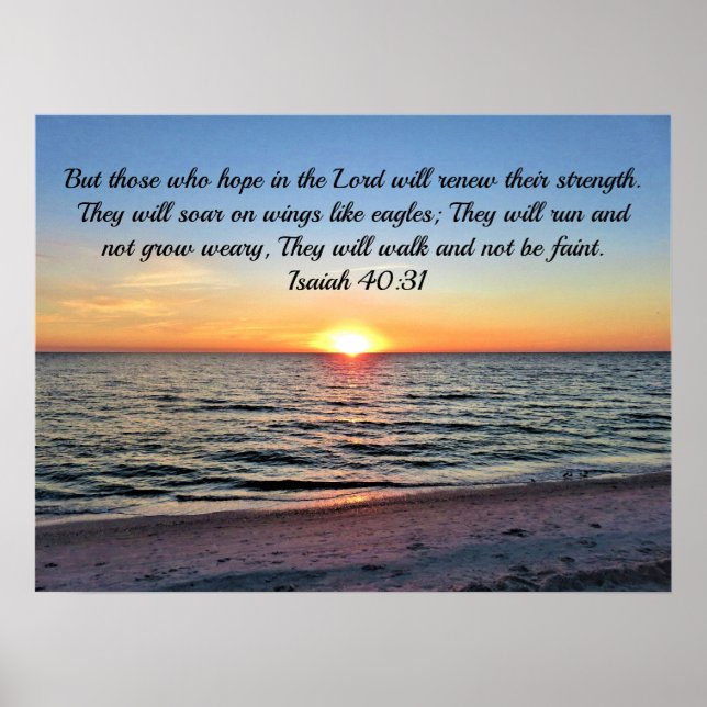 Awe-Inspiring Isaiah 40:31 Sunrise Over the Ocean Poster (Front)